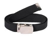 Ceinture Toile Unie Noire Boucle Argent